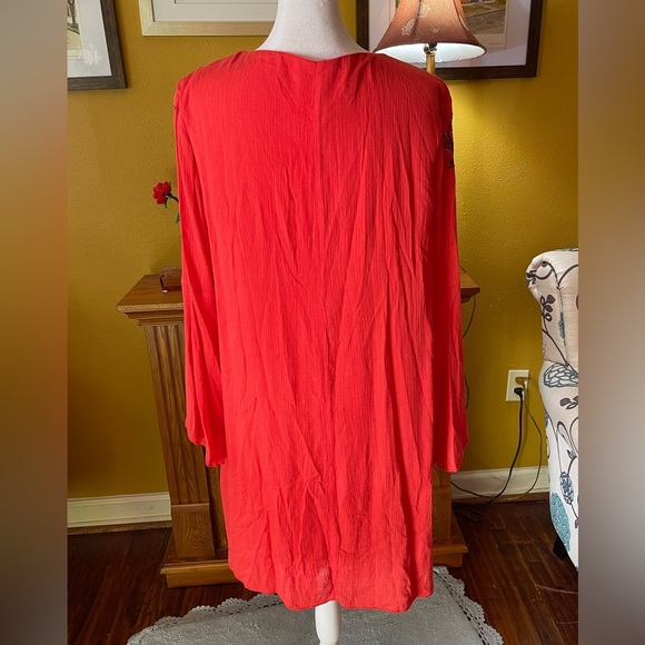 Kings Road lined rayon orange midi dress with embroidered detail. Size L. - Picture 9 of 13